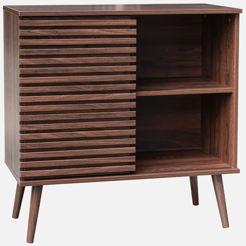 foto del prodotto sweeek credenza scandinava effetto legno e anta scorrevole scanalata, 80cm