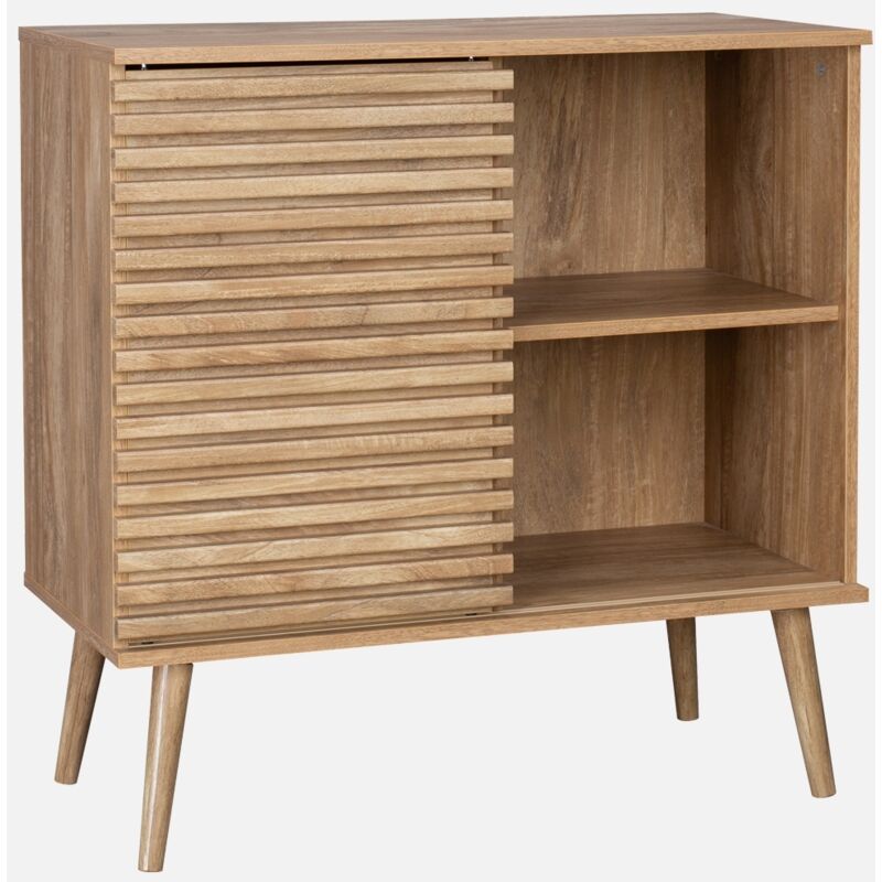 foto del prodotto sweeek credenza scandinava effetto legno e anta scorrevole scanalata, 80cm