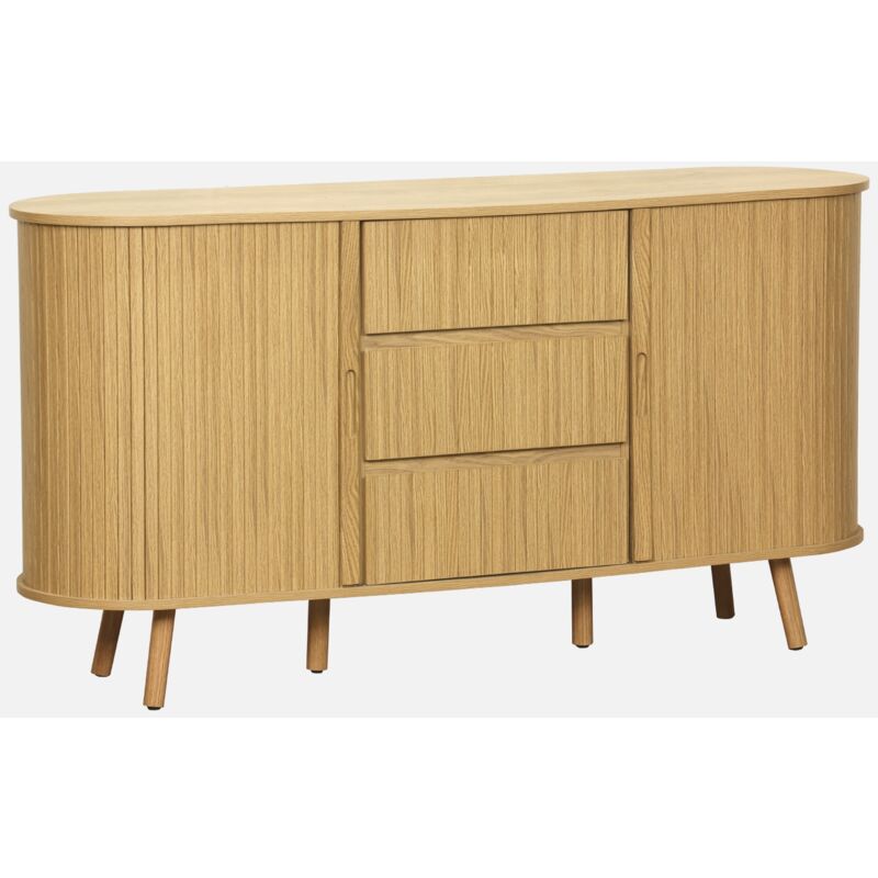 foto del prodotto sweeek - credenza scandinava effetto legno scanalato 2 ante scorrevoli, 150cm
