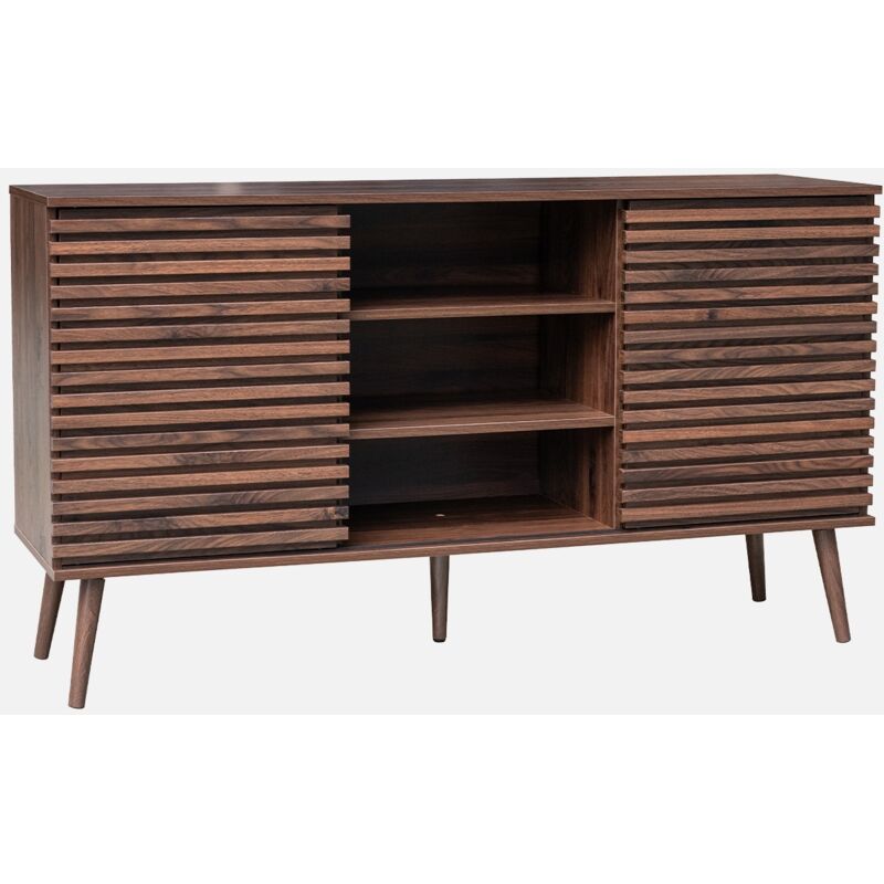 foto del prodotto sweeek credenza scandinava in legno con 2 ante scorrevoli scanalate, 140cm