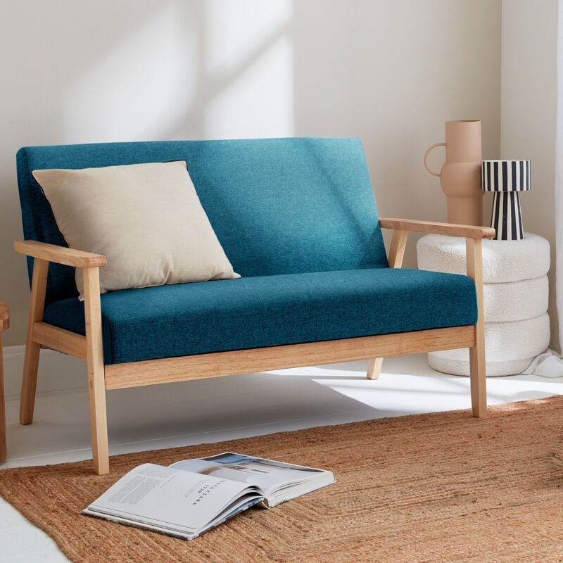 foto del prodotto sweeek divanetto a 2 posti in legno e tessuto, stile scandinavo salvaspazio