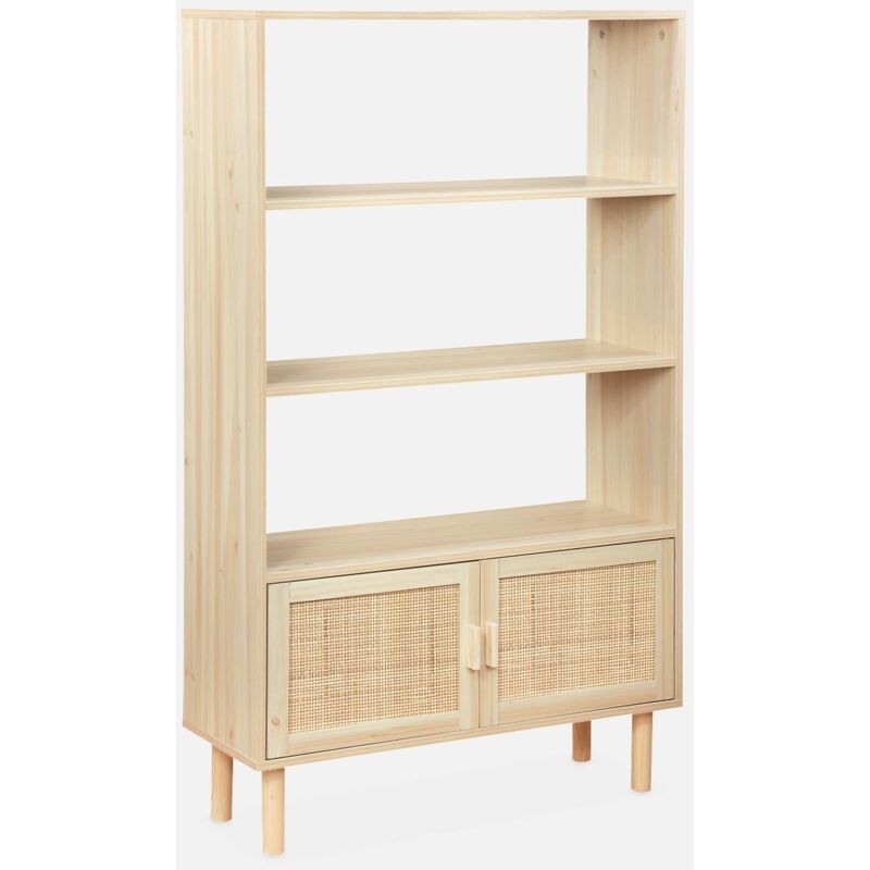 foto del prodotto sweeek libreria con canna ed effetto legno, 3 livelli, 2 ante