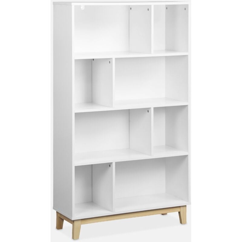 foto del prodotto sweeek libreria effetto legno con gambe in legno e 4 ripiani