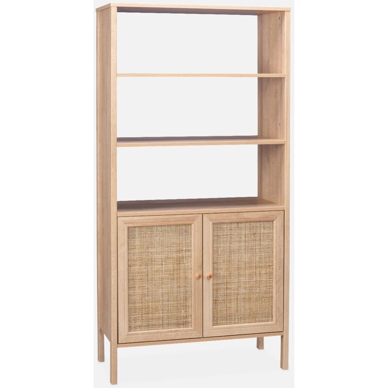 foto del prodotto sweeek libreria effetto legno e canna, 4 livelli