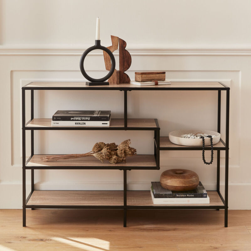 foto del prodotto sweeek libreria industriale in metallo ed effetto legno, 5 livelli