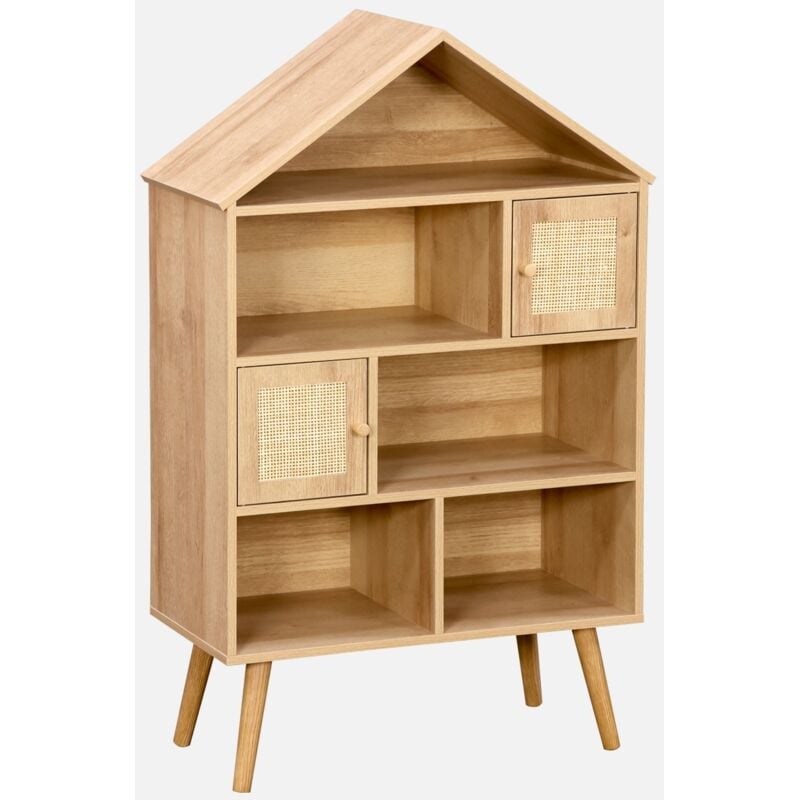 foto del prodotto sweeek libreria per bambini effetto legno e canna, 7 scomparti