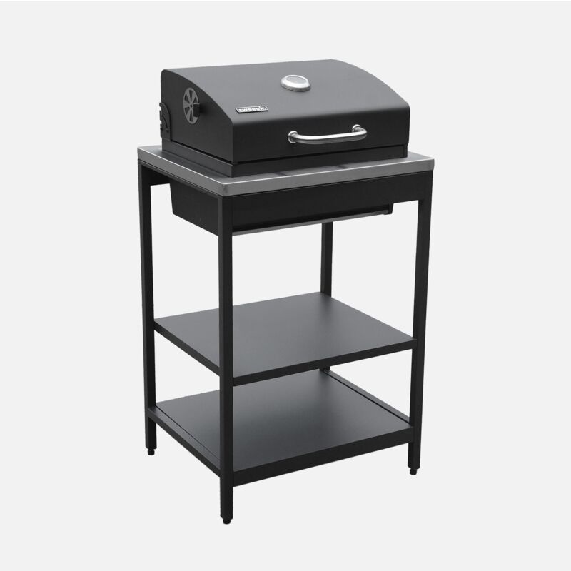 foto del prodotto sweeek mobile e barbecue a carbone in acciaio inossidabile con griglia cromata