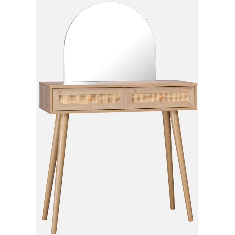 foto del prodotto sweeek parrucchiera con specchio arrotondato in legno intrecciato e 2 cassetti