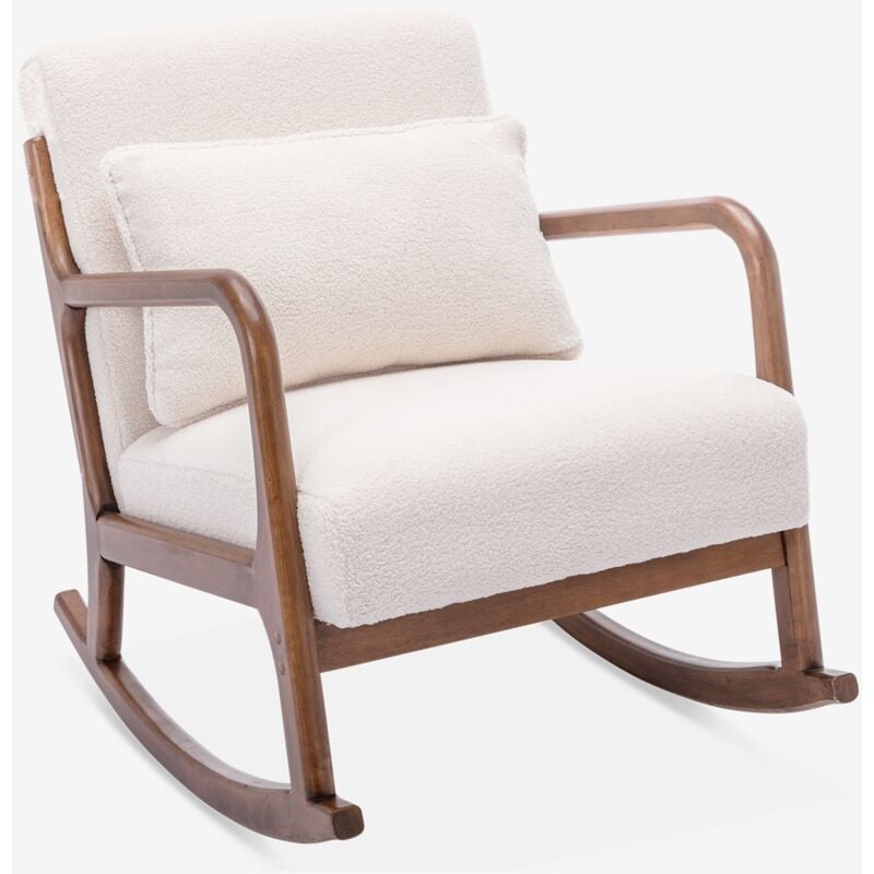 foto del prodotto sweeek - poltrona a dondolo scandinava in legno e tessuto boucl