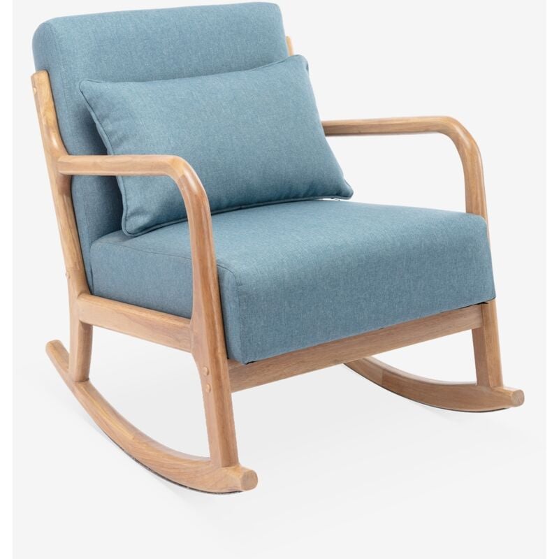 foto del prodotto sweeek poltrona scandinava a dondolo in legno e tessuto con braccioli