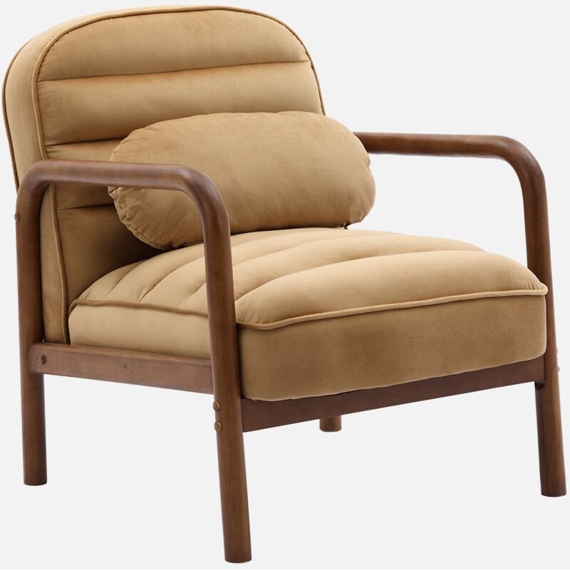 foto del prodotto sweeek - poltrona scandinava in legno di hevea tinto noce e tessuto in velluto