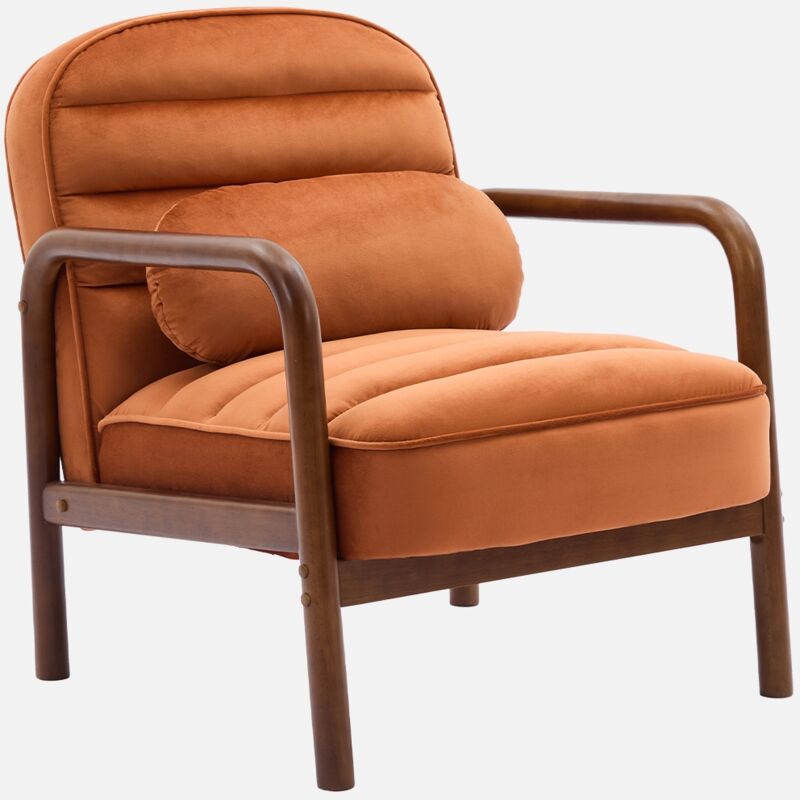 foto del prodotto sweeek - poltrona scandinava in legno di hevea tinto noce e tessuto in velluto