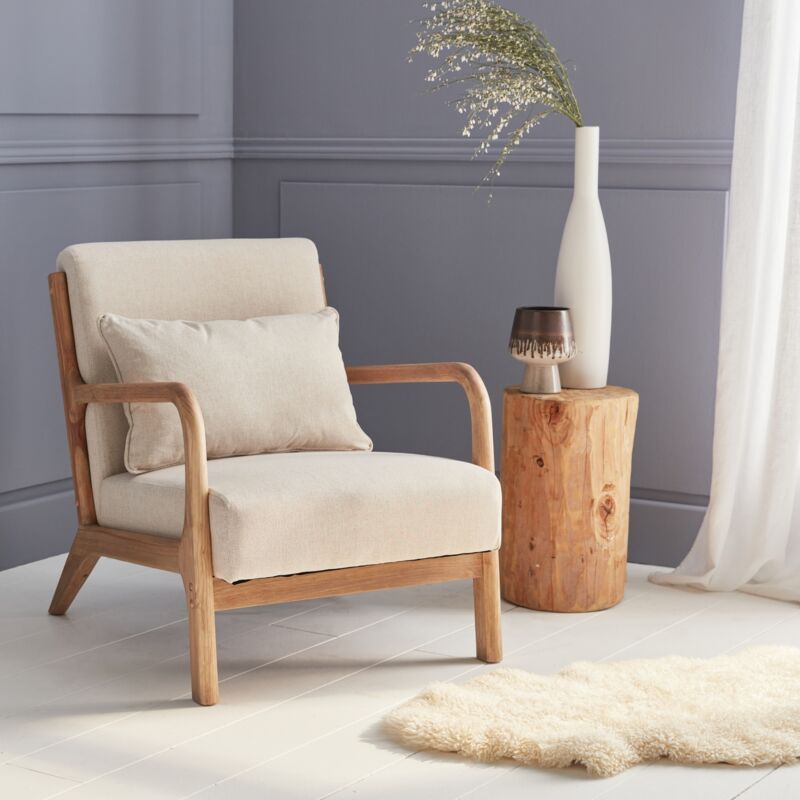 foto del prodotto sweeek poltrona scandinava in legno e tessuto con braccioli