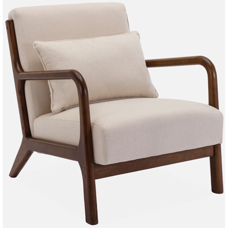 foto del prodotto sweeek poltrona scandinava in tessuto beige e legno di hevea