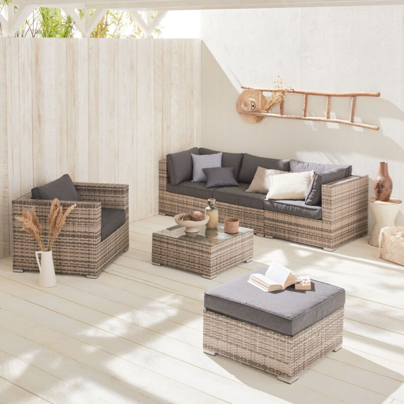foto del prodotto sweeek salotto da giardino in resina intrecciata, 5 posti