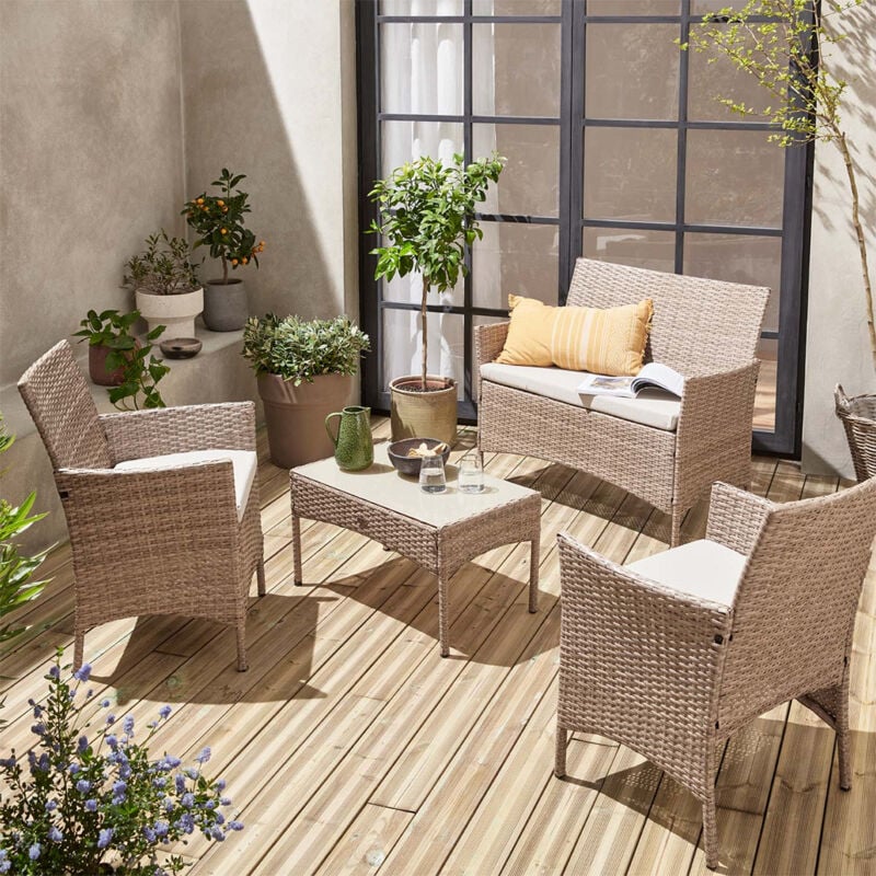 foto del prodotto sweeek salotto da giardino in resina intrecciata a 4 posti