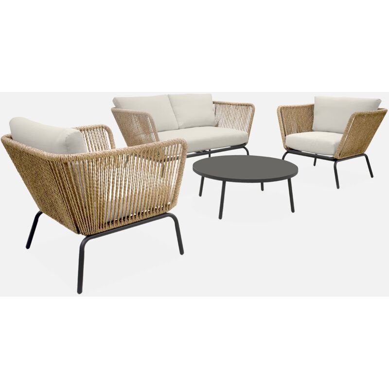 foto del prodotto sweeek salotto da giardino in resina intrecciata effetto rattan, 4 posti