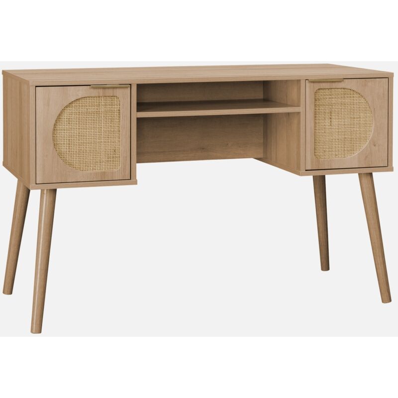 foto del prodotto sweeek scrivania effetto legno e cannage 2 cassetti