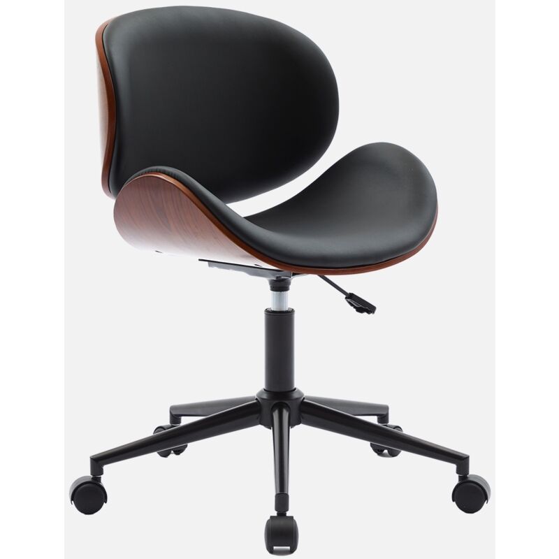 foto del prodotto sweeek sedia da ufficio con rotelle, effetto legno curvato e similpelle