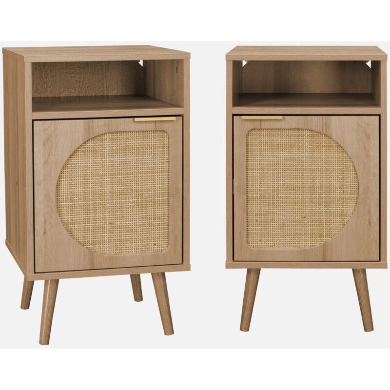 foto del prodotto sweeek set di 2 comodini, decoro in legno, canalina arrotondata