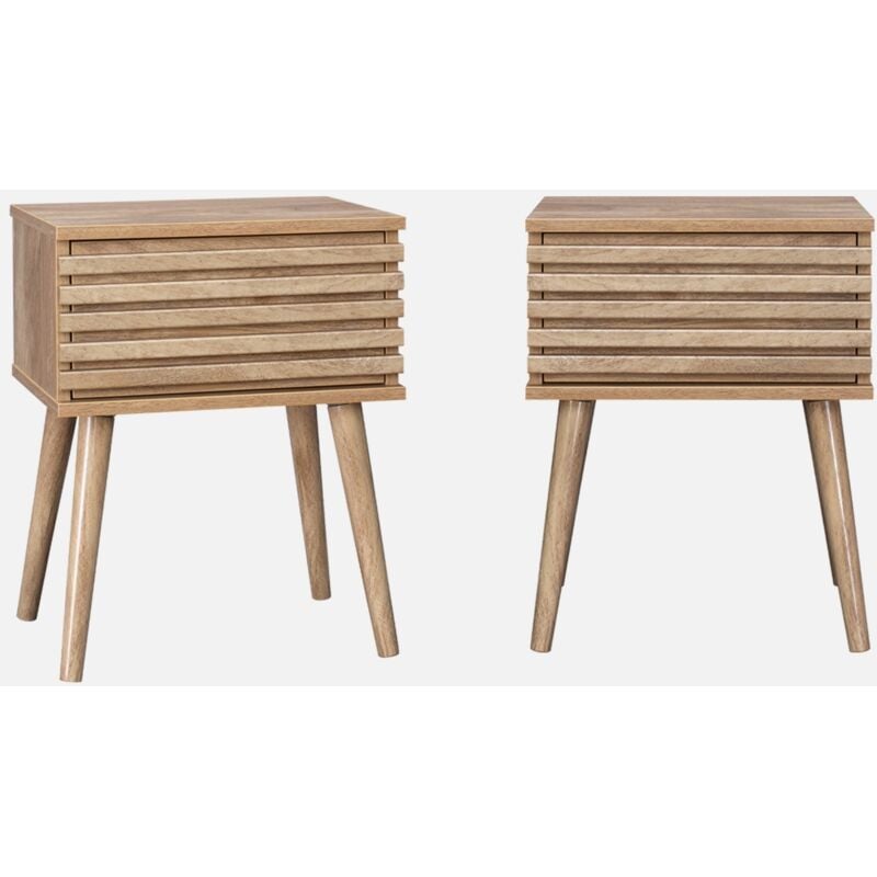 foto del prodotto sweeek set di 2 comodini scandinavi con decoro in legno scanalato