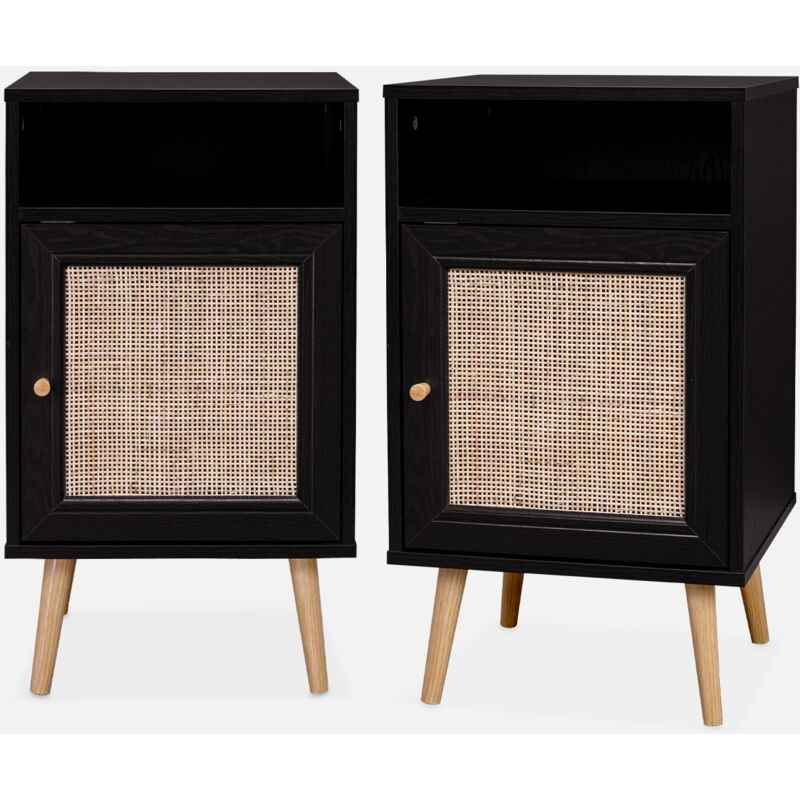 foto del prodotto sweeek set di 2 comodini scandinavi in intrecciatura cannage