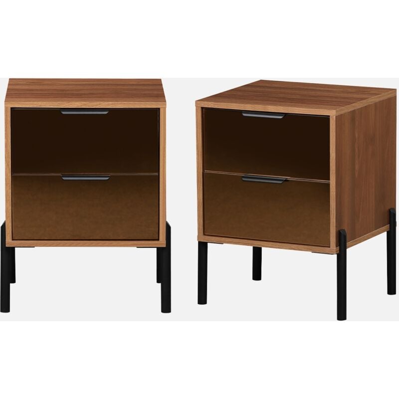 foto del prodotto sweeek set di 2 comodini vintage a 2 cassetti con effetto legno