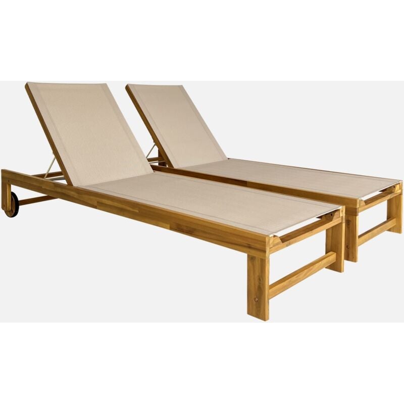 foto del prodotto sweeek set di 2 lettini prendisole in legno multiposizione
