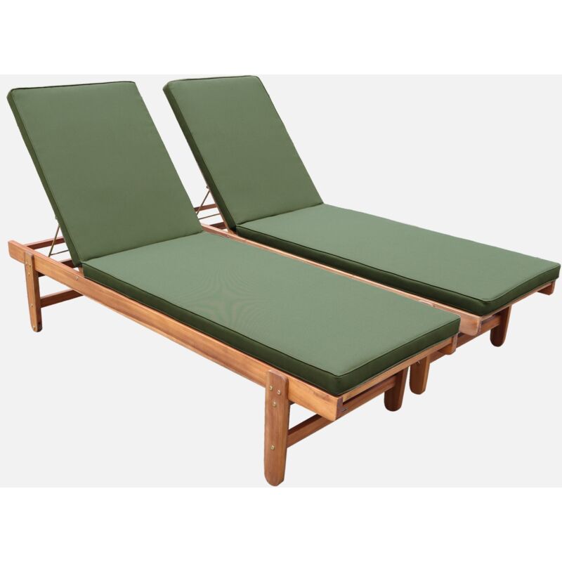 foto del prodotto sweeek set di 2 lettini prendisole multiposizione in legno con rotelle