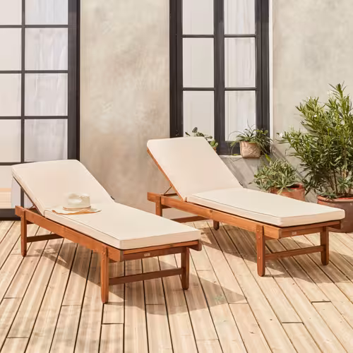 immagine 0 del prodotto sweeek set di 2 lettini prendisole multiposizione in legno con rotelle