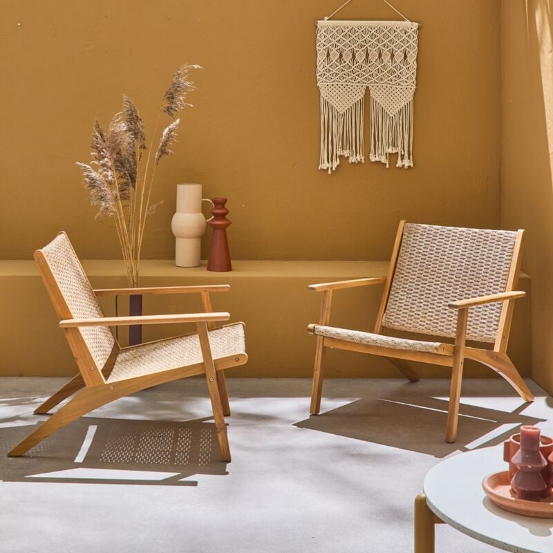 foto del prodotto sweeek set di 2 poltrone reclinabili in legno di acacia e resina