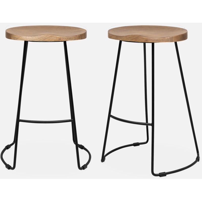 foto del prodotto sweeek set di 2 sgabelli da bar in legno di mango e acciaio, 65cm