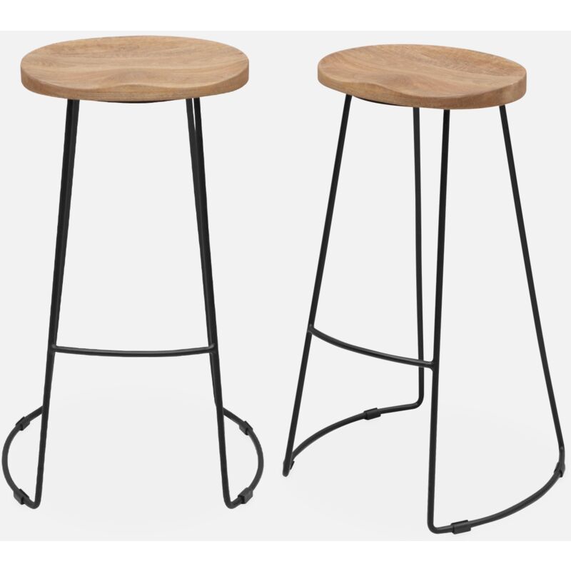 foto del prodotto sweeek set di 2 sgabelli da bar in legno di mango e acciaio, 75cm