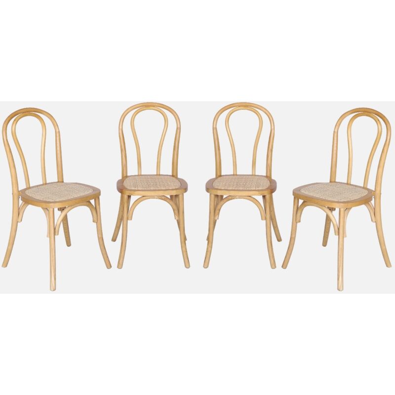 foto del prodotto sweeek set di 4 sedie in legno e rattan con schienale arrotondato