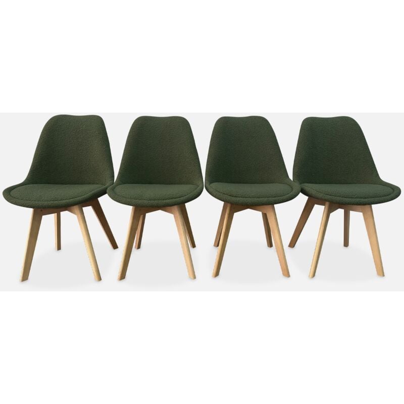 foto del prodotto sweeek set di 4 sedie scandinave boucl , gambe in legno