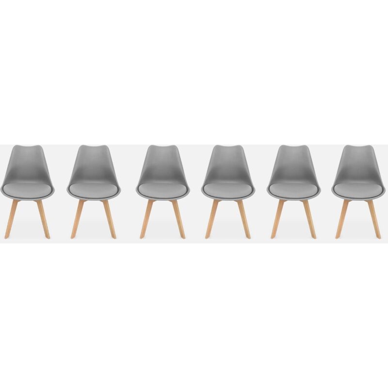 foto del prodotto sweeek set di 6 sedie scandinave imbottite, con gambe in legno per sala da pranzo