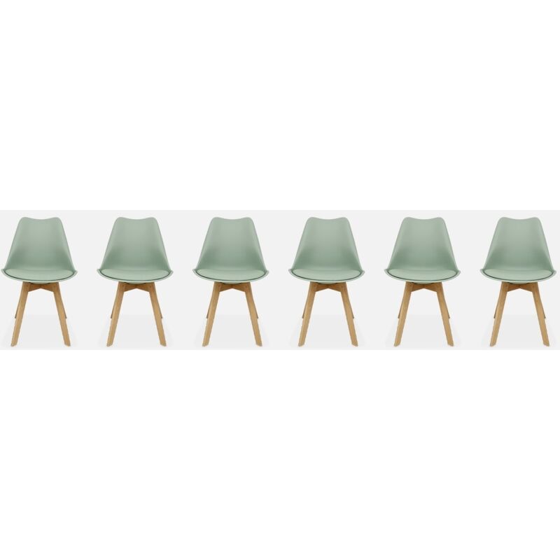 foto del prodotto sweeek set di 6 sedie scandinave imbottite, con gambe in legno per sala da pranzo
