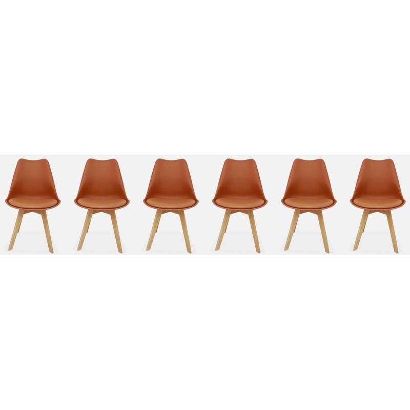 foto del prodotto sweeek set di 6 sedie scandinave imbottite, con gambe in legno per sala da pranzo