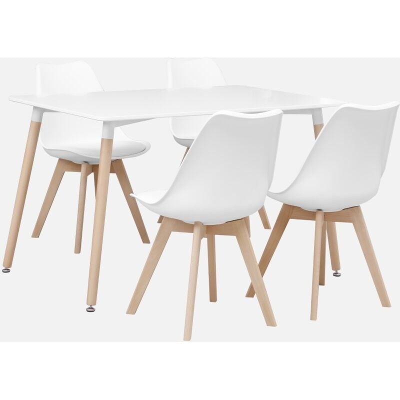 foto del prodotto sweeek set tavolo e 4 sedie da pranzo scandinavo con gambe in legno, 120x80cm