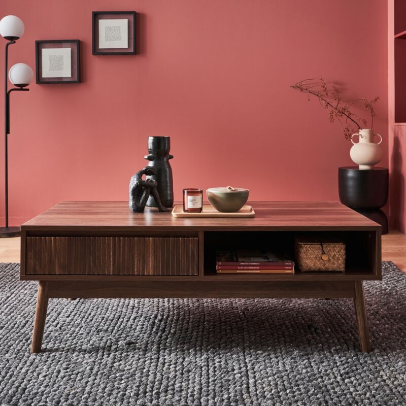 foto del prodotto sweeek - tavolino scandinavo, decoro in legno scanalato, 2 nicchie, 1 cassetto