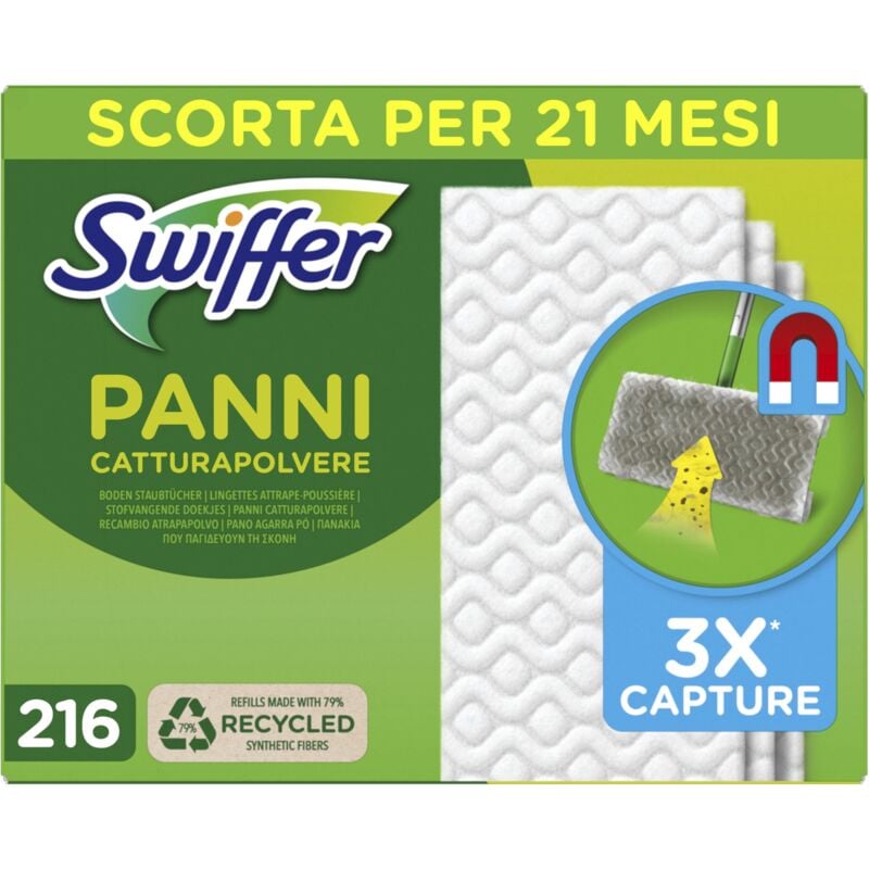 foto del prodotto swiffer 216 panni catturapolvere, in microfibra dry, panni cattura sporco, ottimo per tutti i tipi di pavimenti e per i peli di animali, maxi formato