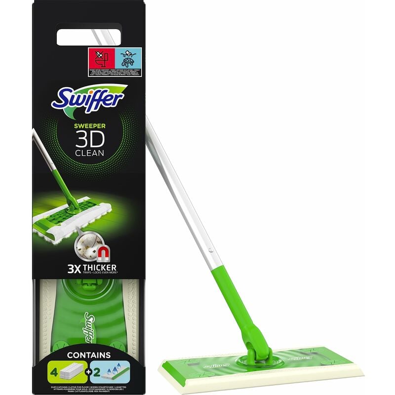 foto del prodotto swiffer 3d clean starter kit scopa lavapavimenti 1 scopa lavapavimenti 4 ricambi a secco 2 ricambi per scopa lavapavimenti 