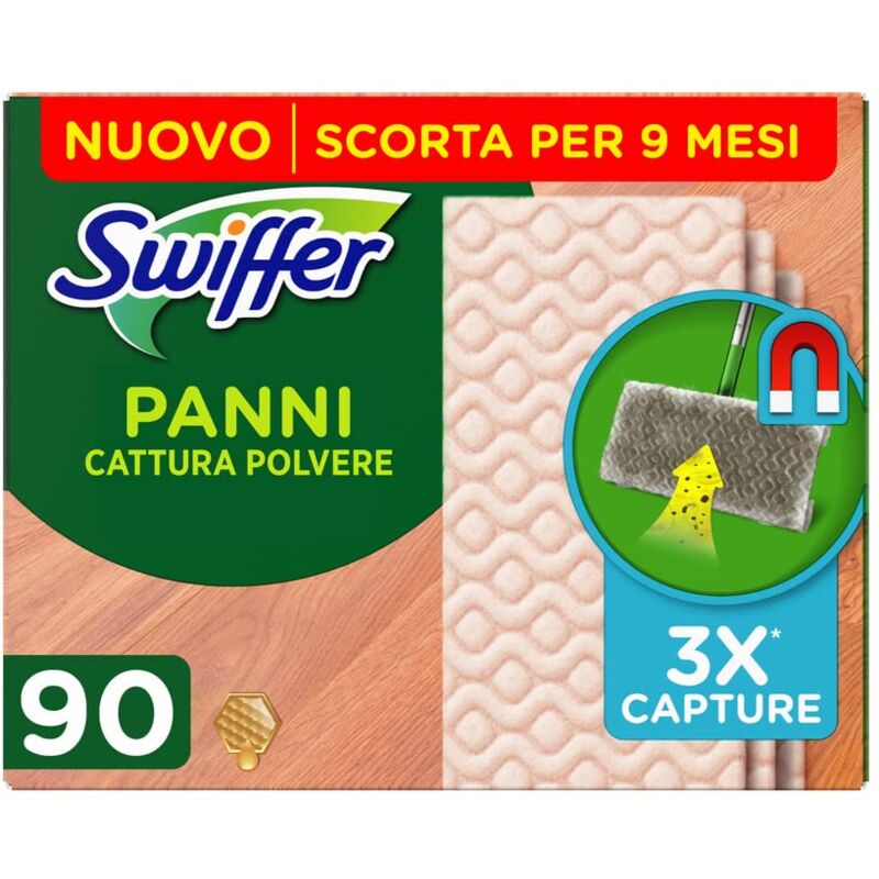 foto del prodotto swiffer panni catturapolvere di ricambio per scopa ideali per parquet 90 pezzi, per catturare e intrappolare 3 volte pi polvere, sporco e peli di