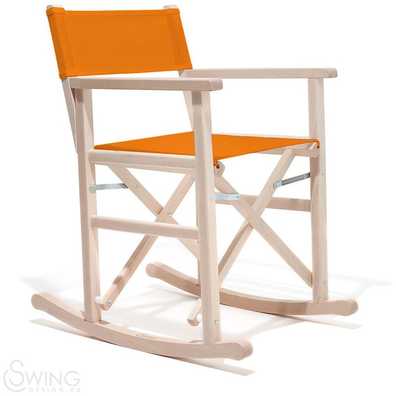foto del prodotto swing arancione sedia seduta dondolo regista playa capri legno tessuto colorata di design made in italy