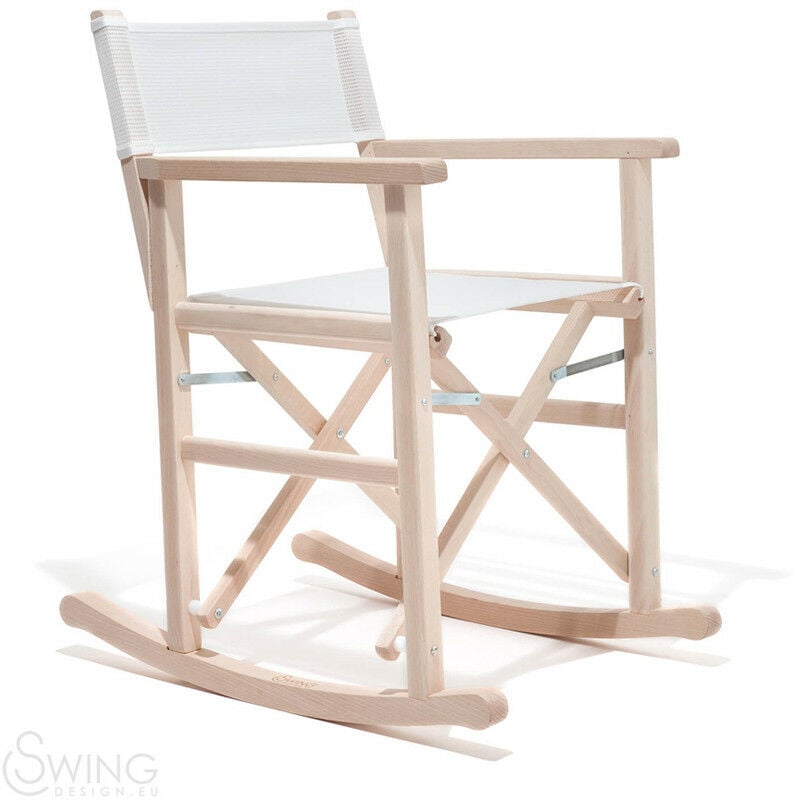 foto del prodotto swing bianco sedia seduta dondolo regista playa capri legno tessuto colorata di design made in italy