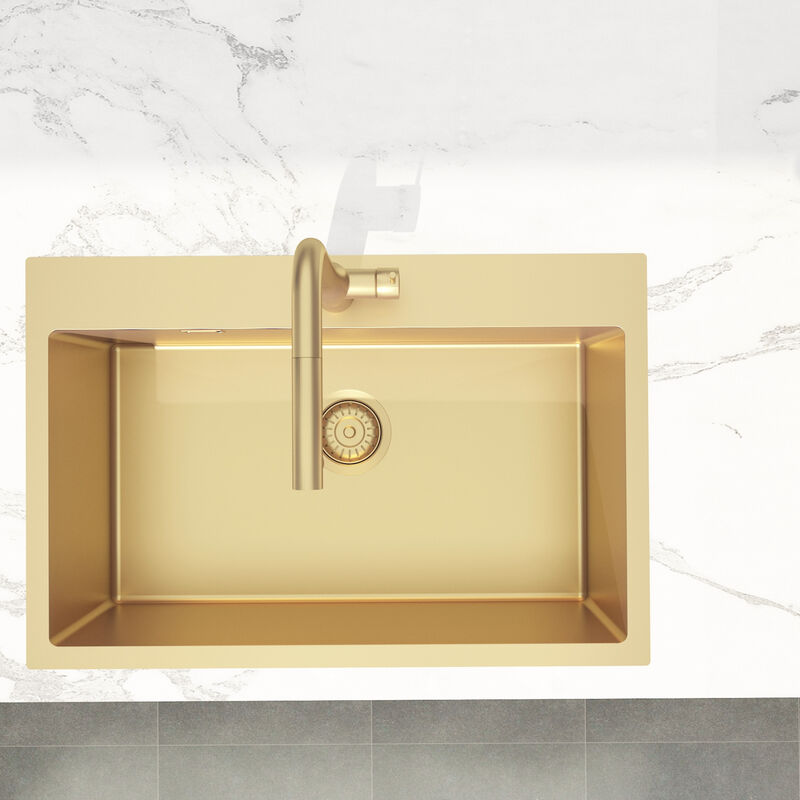 foto del prodotto swiss aqua technologies aurum lavello sottotop in acciaio inox 304, 1 vasca, 68x45x21 cm, pvd oro spazzolato