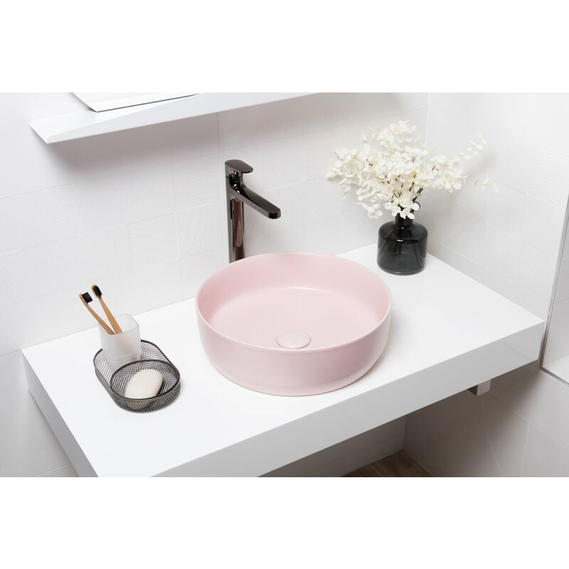 foto del prodotto swiss aqua technologies bacino da appoggio infinitio 39 x 39 x 12 cm senza troppopieno, rosa opaco satinf3939pm 