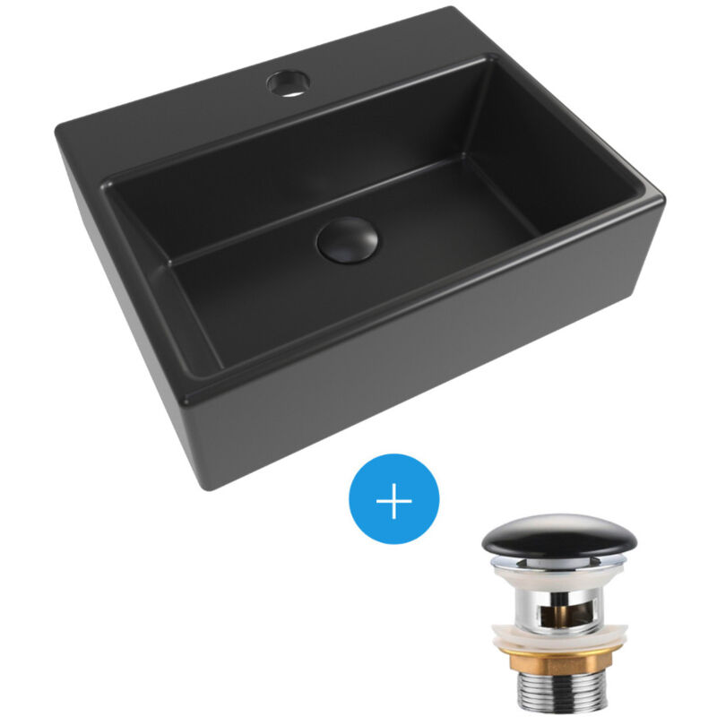 foto del prodotto swiss aqua technologies brevis lavabo sospeso con foro per rubinetto al centro, 38,5x30,5x10,5 cm scarico, nero opaco satbre3