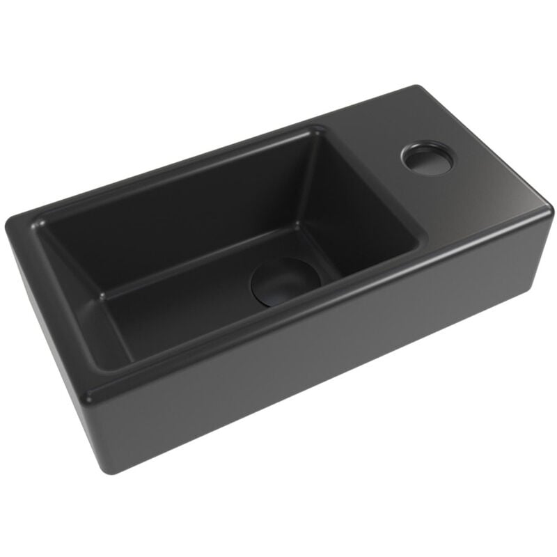 foto del prodotto swiss aqua technologies brevis lavabo sospeso nero opaco con foro per rubinetto a destra, 40,5x20,5x10,5 cm scarico