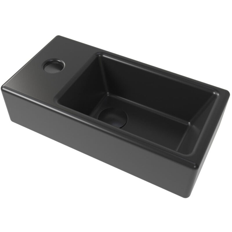 foto del prodotto swiss aqua technologies brevis lavabo sospeso nero opaco con foro per rubinetto a sinistra, 40,5x20,5x10,5 cm scarico